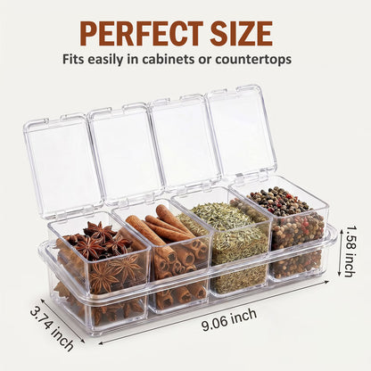 4PCS Clear Condiment Containers with Lids, Condiment Caddy with Spoon & Cover, Acrylic Seasoning Box Set, Ideal Seasoning Organizer for Toppings, Salt, Sugar
