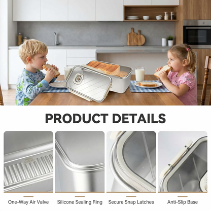 Time Recording Bread Storage Container with Clear Lid, Stainless Steel Bread Box for Kitchen Counter, Ideal for Storing Homemade Bread, Vegetables, Cookies and Fruit (Silver)