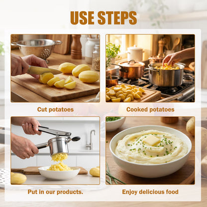 LYLHZRMDGC 15oz Stainless Steel Potato Ricer – Heavy Duty with 4 Interchangeable Discs, Ergonomic Handle