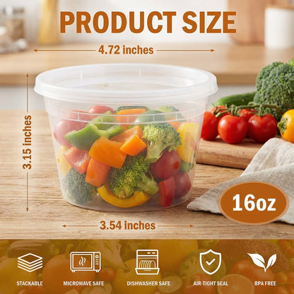 48 Sets Deli Containers with Lids, 16 oz Plastic Soup Containers with Lids, Food Storage Containers with Lids Airtight, Stackable, Leak-proof, Microwave and Freezer Safe