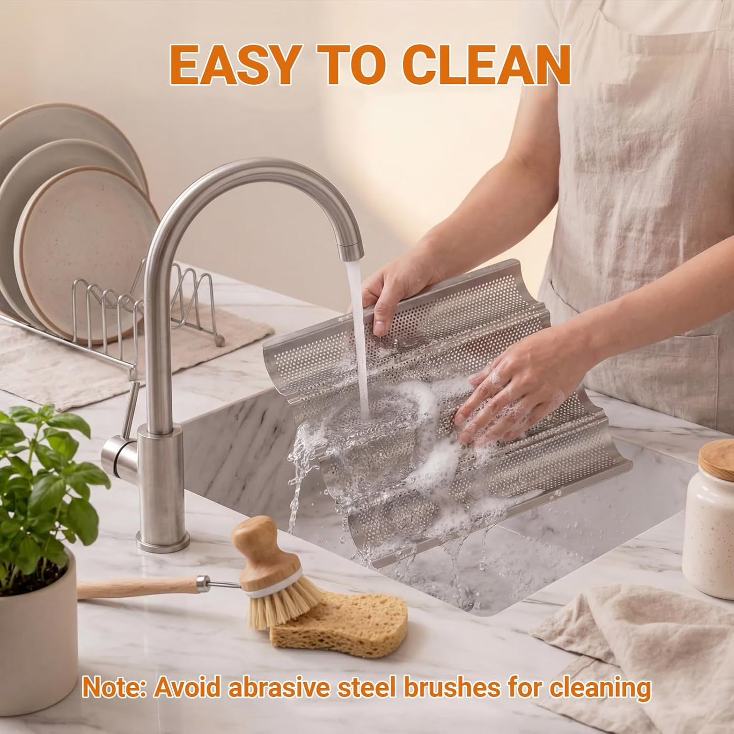 Baguette Baking Pan, 4 Loaves Perforated Nonstick French Bread Pan with Proofing Cloth, for Sourdough & Italian Bread, Crisp Crust Bakeware, 15" x 13", Silver