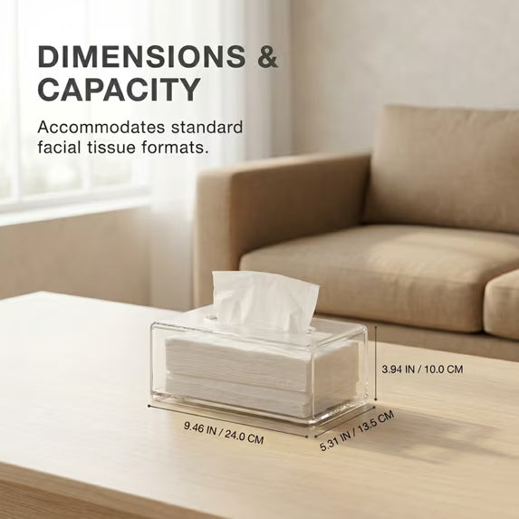 Acrylic Napkin Holder for Bathroom Kitchen Bedroom Office Hotel, Clear Tissue Box Holder, Tissue Box Cover Rectangle - Send Goods from Local Warehouse