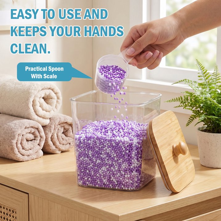 4-Pack Clear Laundry Pods Container Set for Laundry Room Organization, Laundry Powder Container and Laundry Detergent Dispenser with Wooden Lids, Labels and Scoops