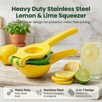 2-in-1 Maximum Juice Extraction Hand Citrus Press, Stainless Steel Metal Lemon & Lime Squeezer, Ultra-Durable Manual Lemon Juicer & Lime Juicer, Lemon Press