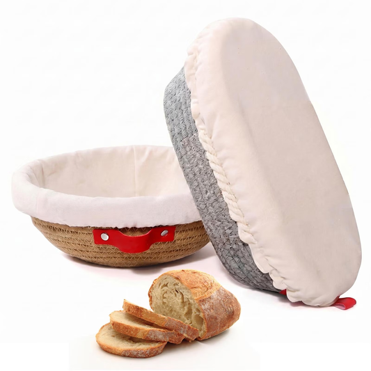 2-Piece Banneton Proofing Basket Kit, Round & Oval Dough Fermentation Baskets with Liners & Covers for Sourdough Baking