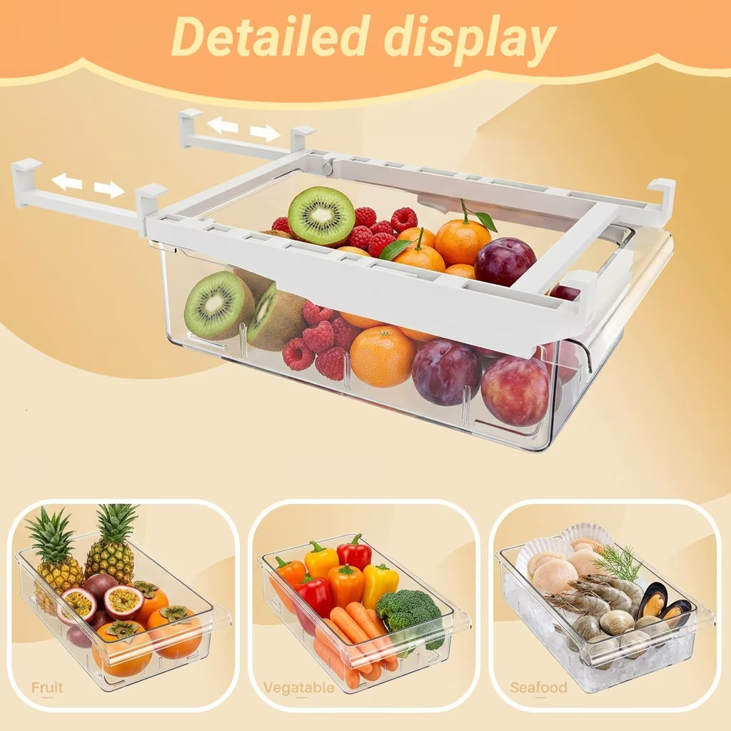 Extra-Deep Fridge Drawer Organizer, Clear Undershelf Refrigerator Organizers and Storage, Sturdy Fridge Drawer for Refrigerators Under 0.6"