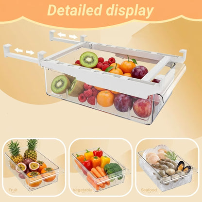 Extra-Deep Fridge Drawer Organizer, Clear Undershelf Refrigerator Organizers and Storage, Sturdy Fridge Drawer for Refrigerators Under 0.6"