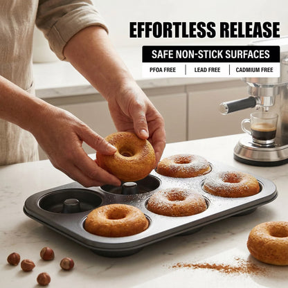 Donut Pan for Baking, Nonstick 6-Cavity Donut Mold Set for Oven, Carbon Steel Doughnut Baking Pans for Home Bakers & Kitchen Use (2 Pack)