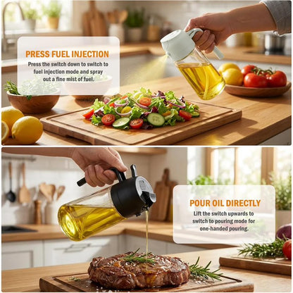 2 Pack Oil Sprayer for Cooking, Refillable Glass Olive Oil & Vinegar Mister with Brush, Portable Kitchen Gadget for Air Fryer, BBQ & Salad, 470ml, Black & White