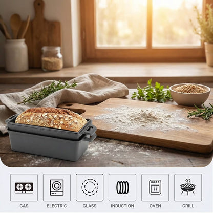 2Pcs Bread Loaf Pan for Homemade Bread, 9x5 inch Cast Iron Loaf Pan with Lid, Dutch Oven for Bread Baking, Sourdough Bread Baking Supplies, Even Heat Bakeware Set