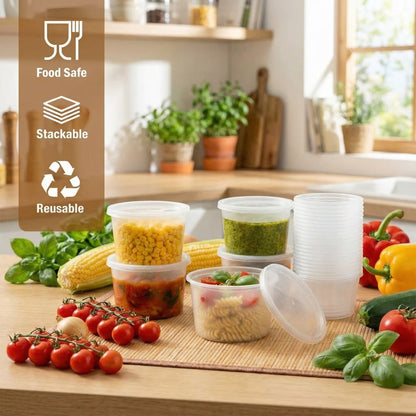 48 Sets Deli Containers with Lids, 16 oz Plastic Soup Containers with Lids, Food Storage Containers with Lids Airtight, Stackable, Leak-proof, Microwave and Freezer Safe