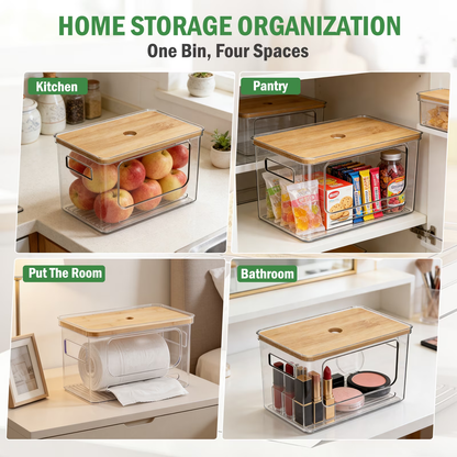 Trash Bag Dispenser, Bamboo Top Stackable Design, Extra Large Garbage Bag Holder & Storage Solution for Kitchen, Pantry and Laundry Room