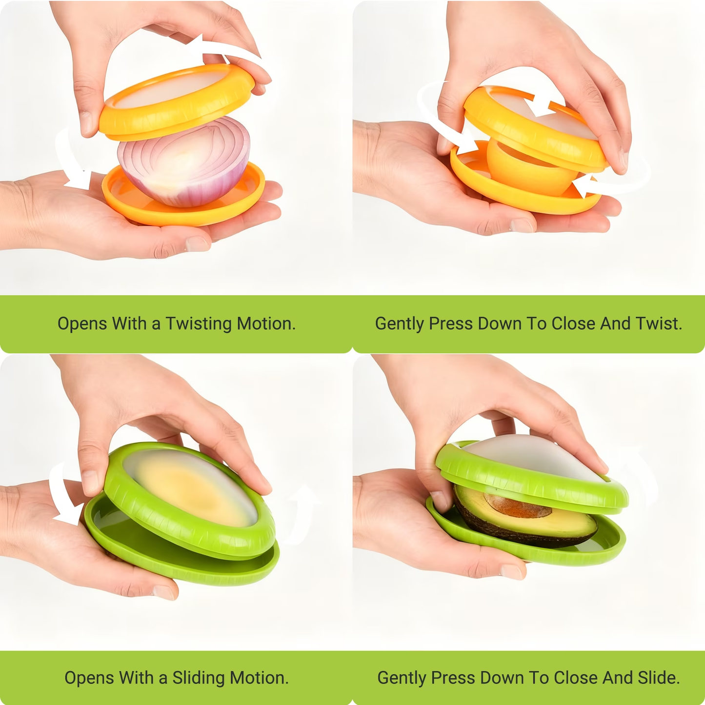 Avocado Onion Storage Set (4-Pack), Reusable Silicone Pods for Garlic, Tomato, Lemon & Fresh Food Preservation