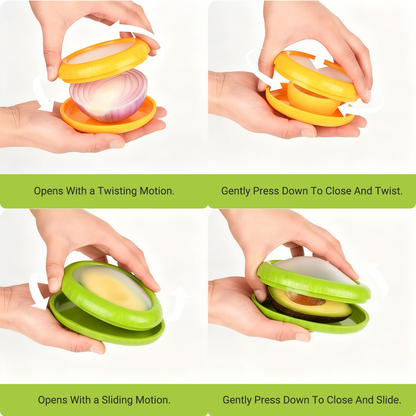 Avocado Onion Storage Set (4-Pack), Reusable Silicone Pods for Garlic, Tomato, Lemon & Fresh Food Preservation
