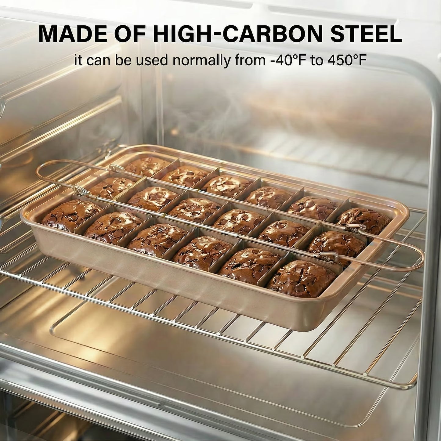 Non-Stick Brownie Pans, Brownie Pan with Dividers, Makes 18 Cakes at Once, 12×7×2 Detachable Carbon Steel Bakeware Tray for Cakes/Cookies/Breads, Send Goods from Local Warehouse