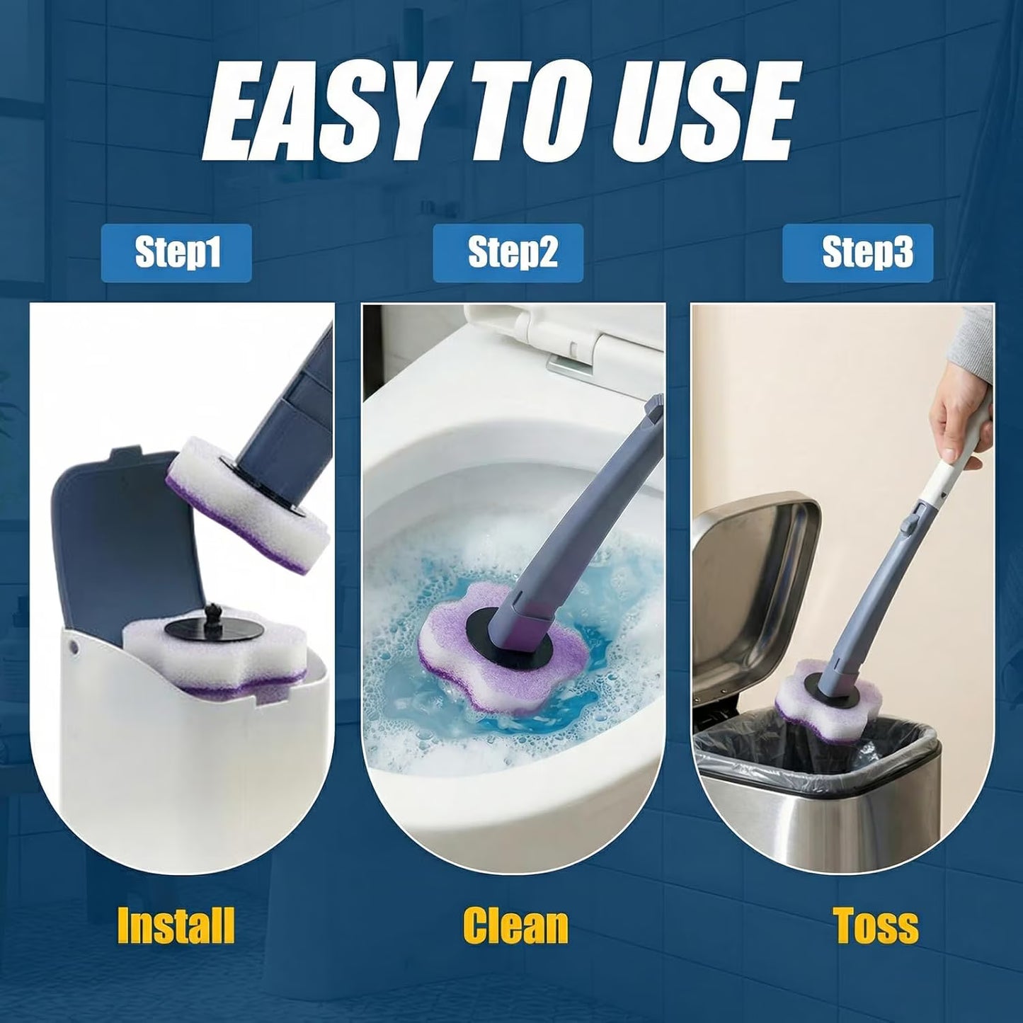 50PC Toilet Bowl Wand Refills, Replacement Heads for Bathroom Washroom Cleaning Pads, Disposable Toilet Brush Refills, Lavender Purple