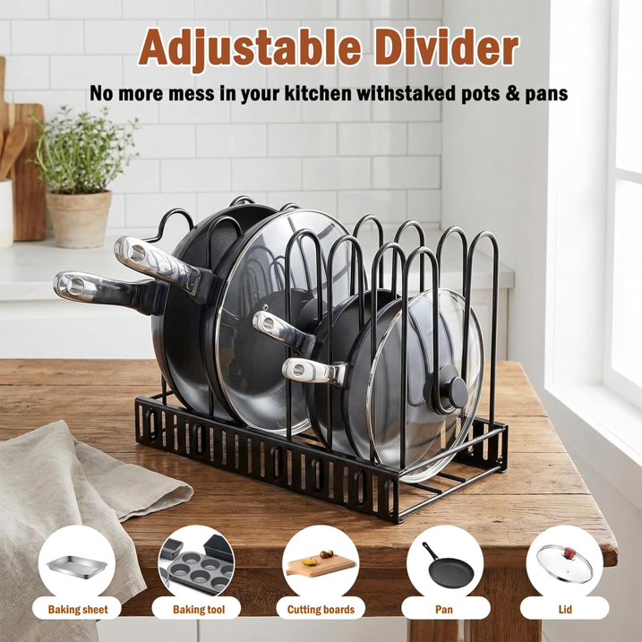 16" Heavy-Duty 8-Tier Adjustable Pots & Pans Organizer Rack, Cabinet & Pantry Storage with 3 DIY Setup Options, Under Cabinet Organizer for Large Cookware