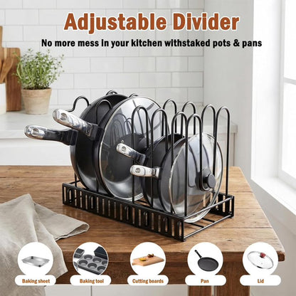 16" Heavy-Duty 8-Tier Adjustable Pots & Pans Organizer Rack, Cabinet & Pantry Storage with 3 DIY Setup Options, Under Cabinet Organizer for Large Cookware