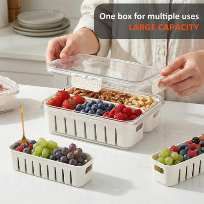 1 Pack Snackle Box Container, Portable 2-Compartment Divided Snack Tray with Lid, Reusable Stackable Snack Organizer for Travel, Candy, Party & Picnic, Large Size, White