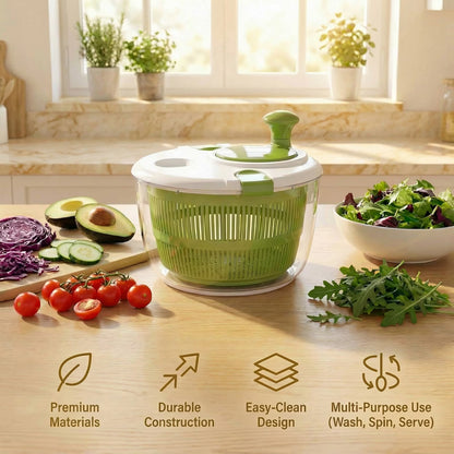 5-Quart Family Salad Spinner with Removable Colander - Multi-Use Vegetable Washer & Dryer, Dishwasher-Safe Lettuce Crisper with Pour Spout