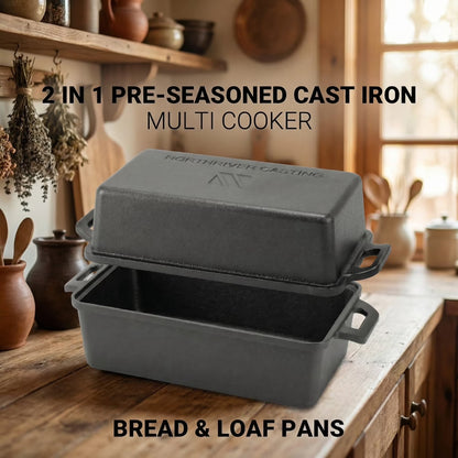 2Pcs Bread Loaf Pan for Homemade Bread, 9x5 inch Cast Iron Loaf Pan with Lid, Dutch Oven for Bread Baking, Sourdough Bread Baking Supplies, Even Heat Bakeware Set