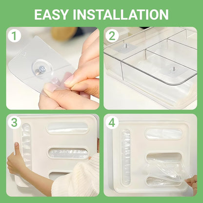 4-in-1 Food Storage Bag Organizer for Drawer or Wall, Holds Gallon, Quart, Sandwich & Snack Bags, Space Saving Plastic Baggie Holder, Easy Access Kitchen Organizer