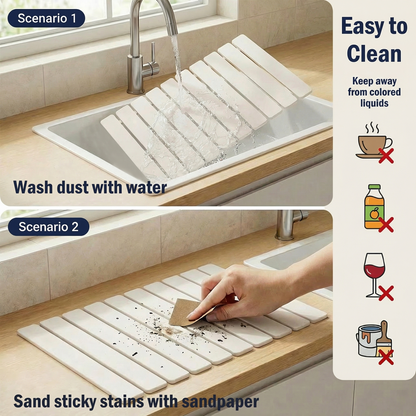Diatomaceous Earth Dish Drying Mat, 23.6"x15.3" Foldable Stone Drying Mat for Kitchen Counter, Fast Water Absorbing Pad for Mugs and Cookware, Easy Organizing