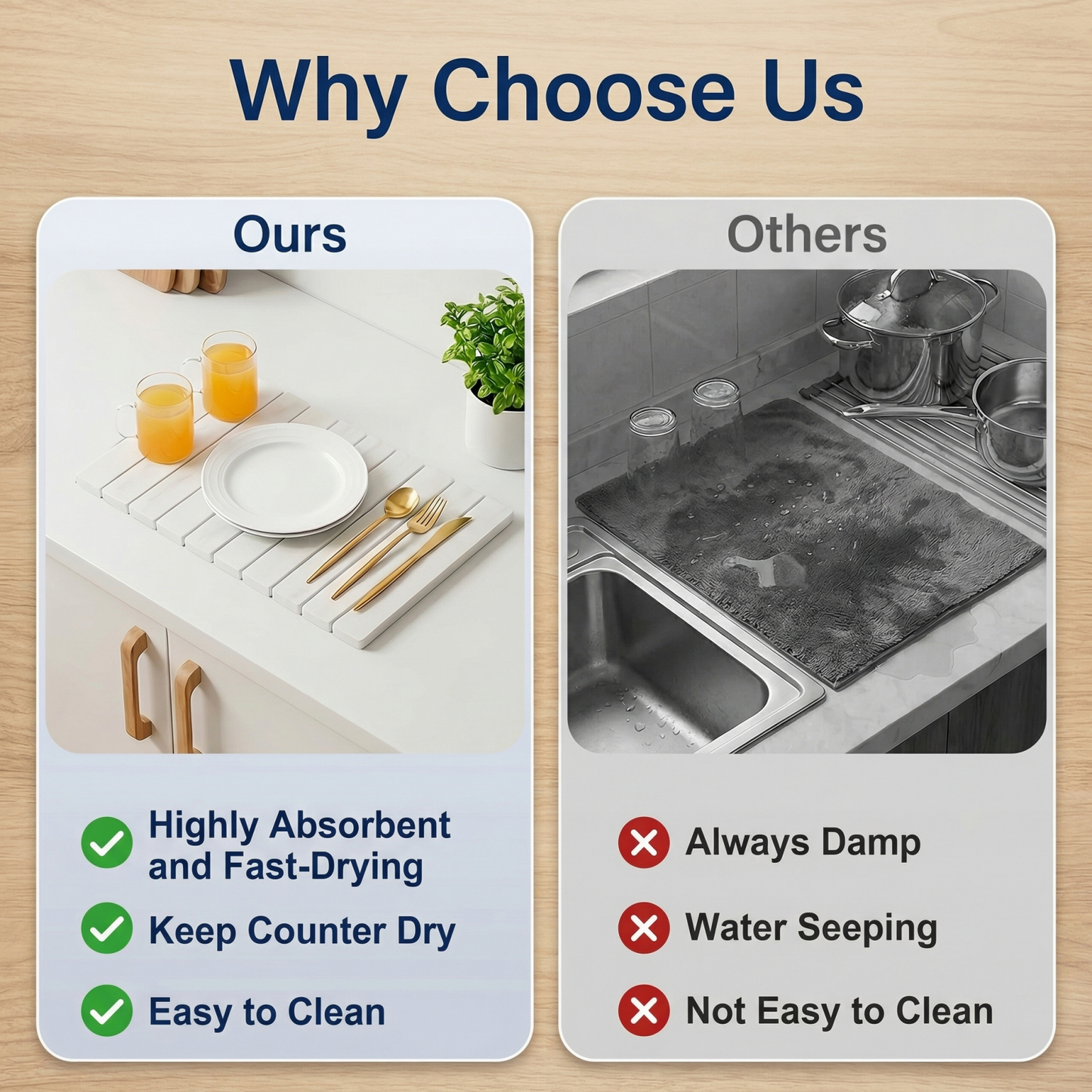 Diatomaceous Earth Dish Drying Mat, 23.6"x15.3" Foldable Stone Drying Mat for Kitchen Counter, Fast Water Absorbing Pad for Mugs and Cookware, Easy Organizing