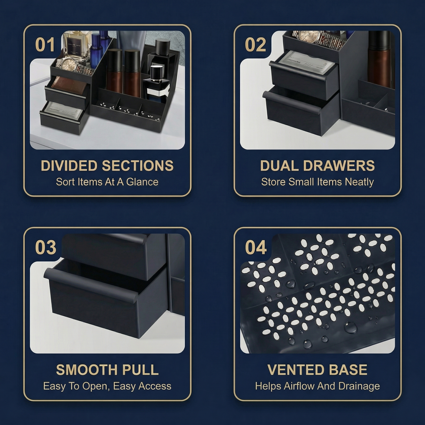 Cologne Organizer for Men, Cologne Stand with 2 Storage Drawers, Vanity Perfume Organizer for Bedroom Dresser, Countertop Display Case