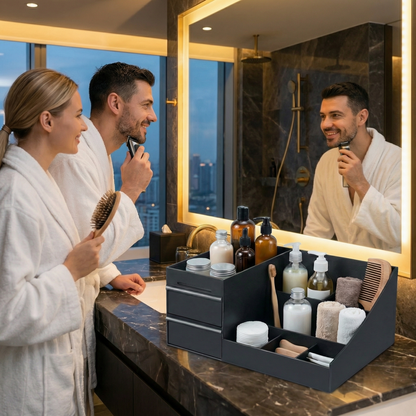 Cologne Organizer for Men, Cologne Stand with 2 Storage Drawers, Vanity Perfume Organizer for Bedroom Dresser, Countertop Display Case