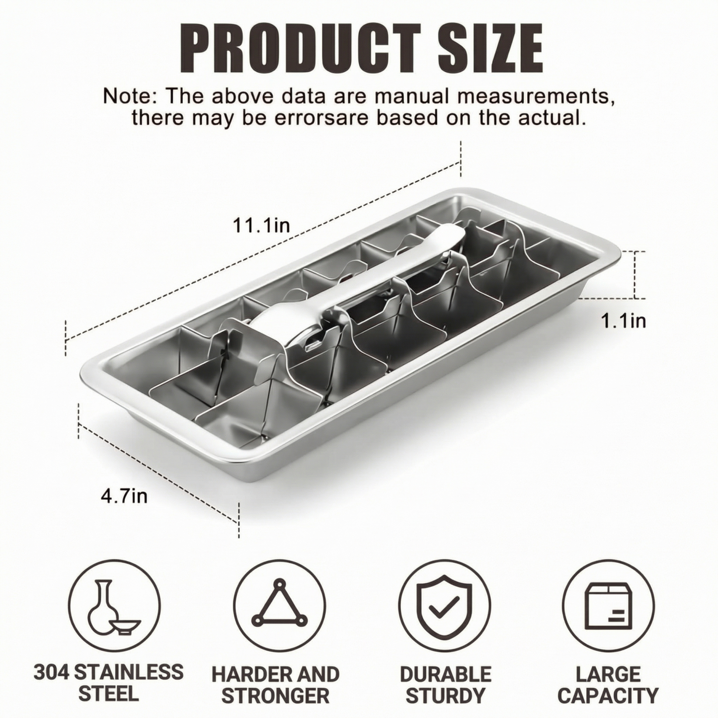 2 Pack 18-Cube Heavy-Duty Stainless Steel Ice Tray with Easy-Lift Handle - 304 Metal Freezer Mold for Cocktails, Kitchen Prep & Baby Food, Bar-Quality Ice at Home