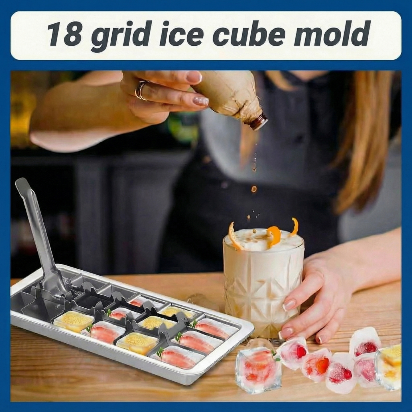2 Pack 18-Cube Heavy-Duty Stainless Steel Ice Tray with Easy-Lift Handle - 304 Metal Freezer Mold for Cocktails, Kitchen Prep & Baby Food, Bar-Quality Ice at Home