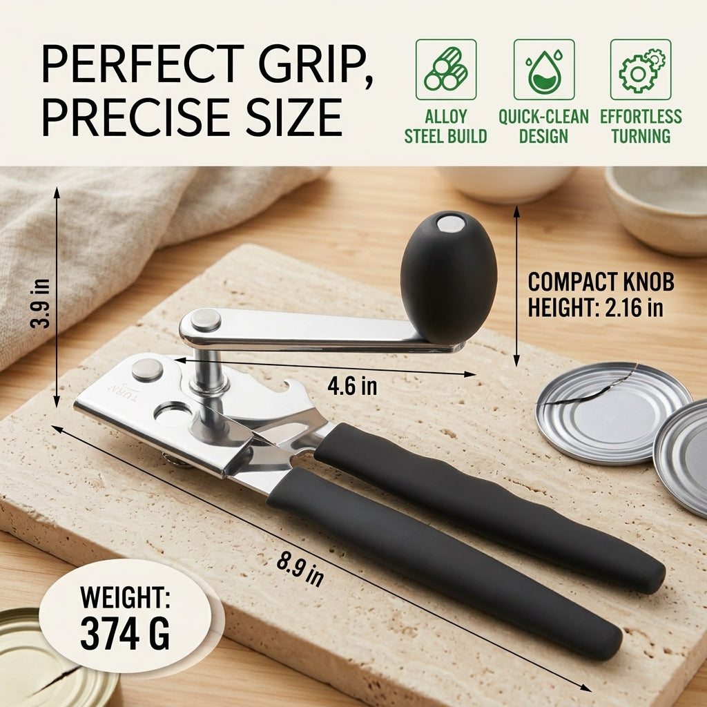 Manual Can Opener Stainless Steel, Hand Held Can Opener Smooth Edge for Kitchen Use, Heavy Duty Swing Away Can Opener with Bottle Opener, 1 Pack