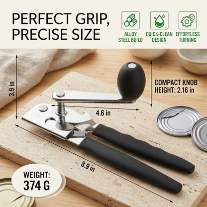 Manual Can Opener Stainless Steel, Hand Held Can Opener Smooth Edge for Kitchen Use, Heavy Duty Swing Away Can Opener with Bottle Opener, 1 Pack