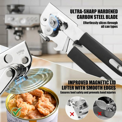 Manual Can Opener Stainless Steel, Hand Held Can Opener Smooth Edge for Kitchen Use, Heavy Duty Swing Away Can Opener with Bottle Opener, 1 Pack