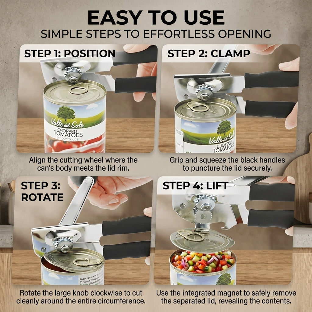Manual Can Opener Stainless Steel, Hand Held Can Opener Smooth Edge for Kitchen Use, Heavy Duty Swing Away Can Opener with Bottle Opener, 1 Pack