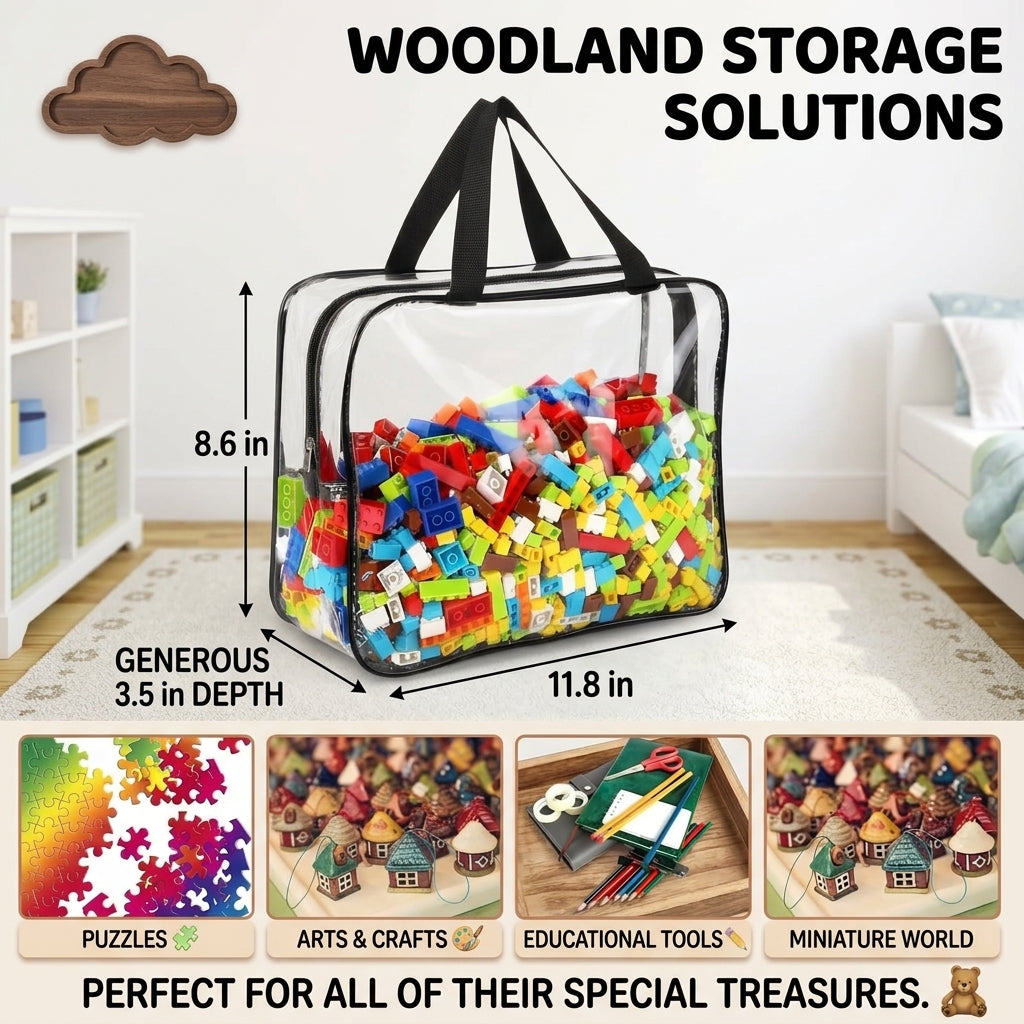 Clear Organizer Bags with Zipper, Clear Storage Bags with Zipper for Toys, Reusable Clear Zipper Pouches and Plastic Storage Bags for Building Blocks Puzzles Toy Storage, 6 Pack