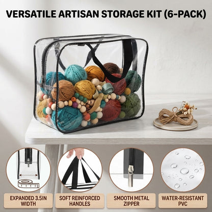 Clear Organizer Bags with Zipper, Clear Storage Bags with Zipper for Toys, Reusable Clear Zipper Pouches and Plastic Storage Bags for Building Blocks Puzzles Toy Storage, 6 Pack