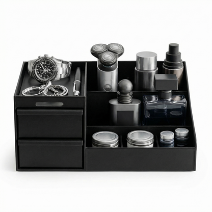 Cologne Organizer for Men, Cologne Stand with 2 Storage Drawers, Vanity Perfume Organizer for Bedroom Dresser, Countertop Display Case
