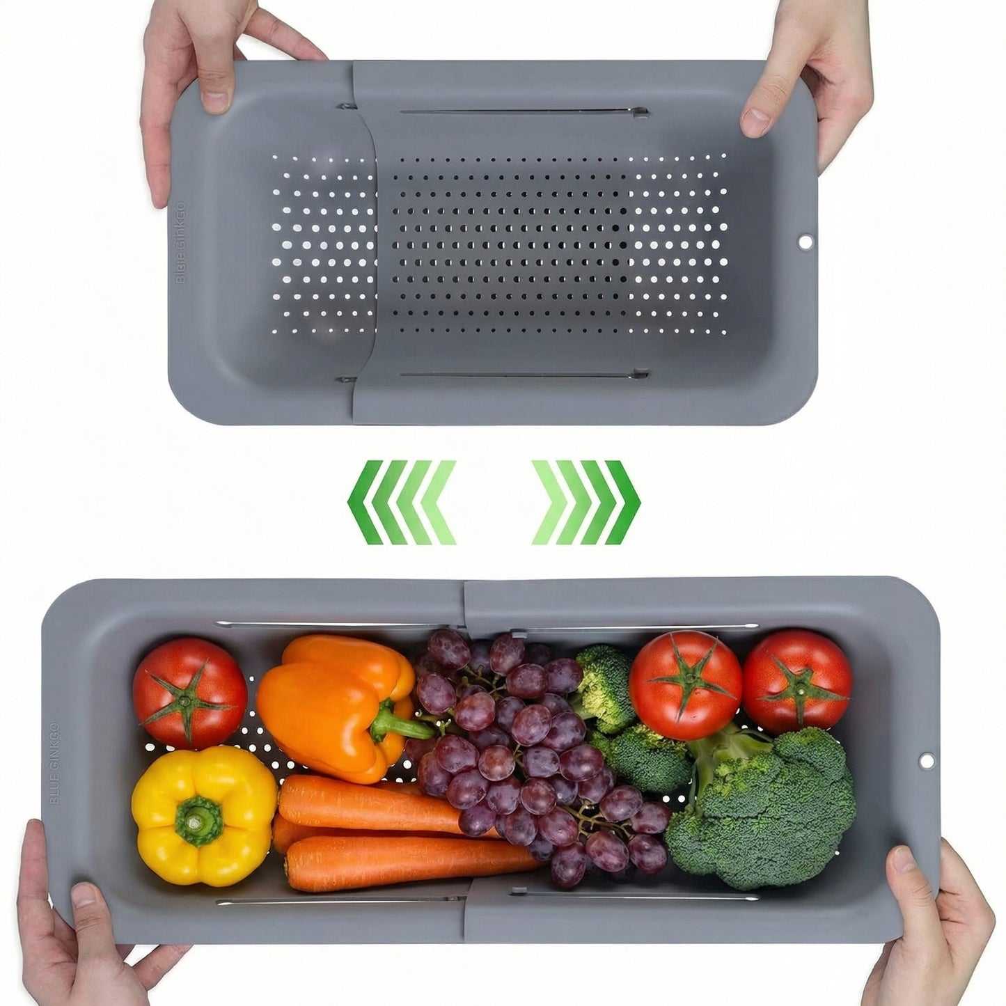 Extendable Over Sink Colander, 13.58-18.9 Inch Expandable Drain Basket, Ideal for Washing Produce & Draining Noodles, Fits Most Household Kitchen Sinks (Grey, 1 Pack)