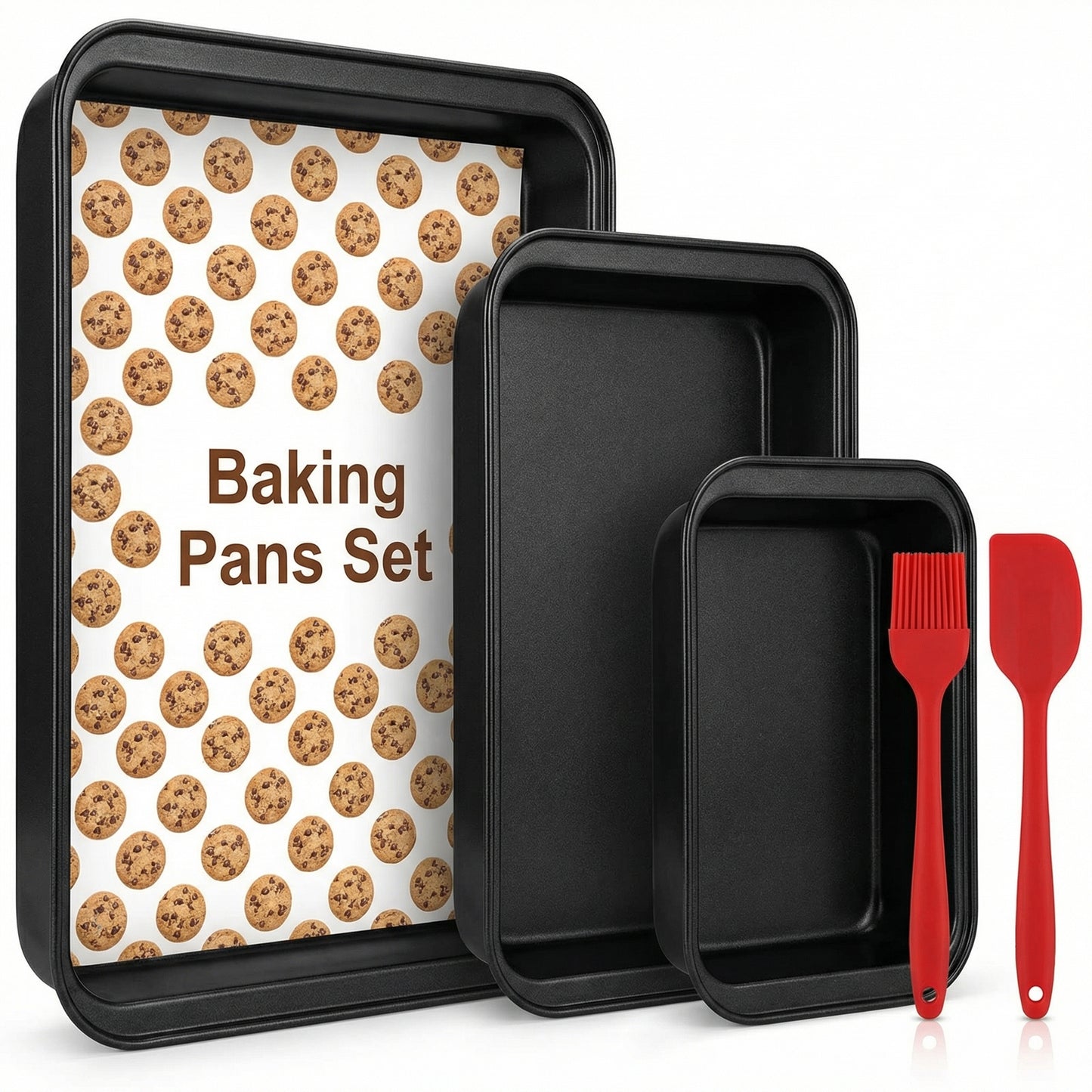 Baking Sheet Pan Set, 3-Piece Nonstick Multi-Depth Stackable Oven Bakeware, Warp & Rust Resistant Black Pans, Dishwasher Safe & Effortless Cleanup