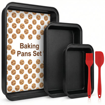 Baking Sheet Pan Set, 3-Piece Nonstick Multi-Depth Stackable Oven Bakeware, Warp & Rust Resistant Black Pans, Dishwasher Safe & Effortless Cleanup