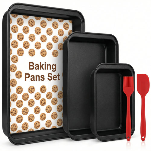 Baking Sheet Pan Set, 3-Piece Nonstick Multi-Depth Stackable Oven Bakeware, Warp & Rust Resistant Black Pans, Dishwasher Safe & Effortless Cleanup