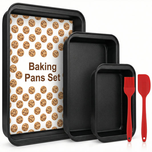 Baking Sheet Pan Set, 3-Piece Nonstick Multi-Depth Stackable Oven Bakeware, Warp & Rust Resistant Black Pans, Dishwasher Safe & Effortless Cleanup