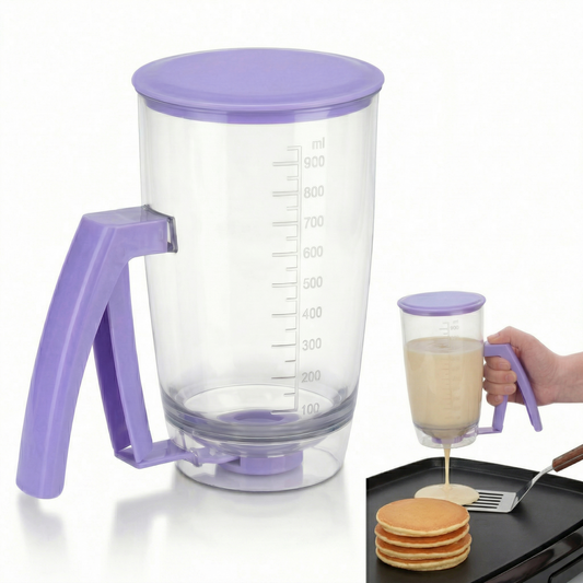 Squeeze-Handle Pancake Batter Dispenser with Measurement Scale - 4-Cup Portion Control Tool for Waffles, Cupcakes & Crepes, Easy-Clean Baking Accessory