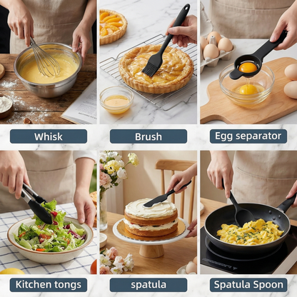 21-Piece Stainless Steel Mixing Bowl Set with Lids — 7 Nesting Sizes (0.7/1/1.5/2/2.5/3.5/4.2 QT ), Kitchen Gadgets Included, Secure-Fit Covers