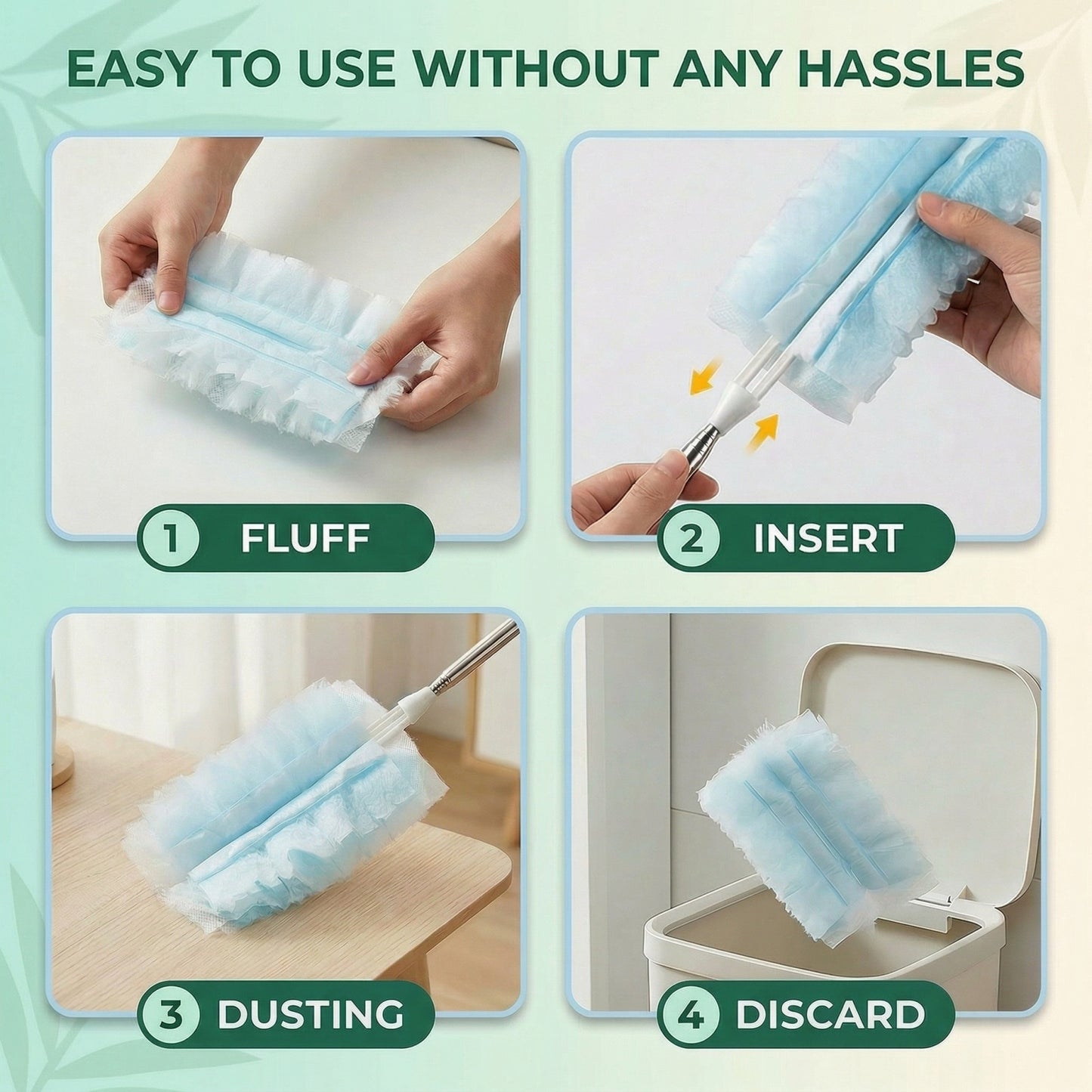 61-Count Disposable Duster Refills with 43" Extendable Handle - Layered Microfiber for Furniture, Blinds, Ceiling Fans & Hard-to-Reach Spaces
