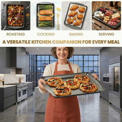 6-Piece Baking Sheet Set with Cooling Racks – 3 Nonstick Carbon Steel Trays (13/15/17 Inch) & 3 Stackable Wire Grids