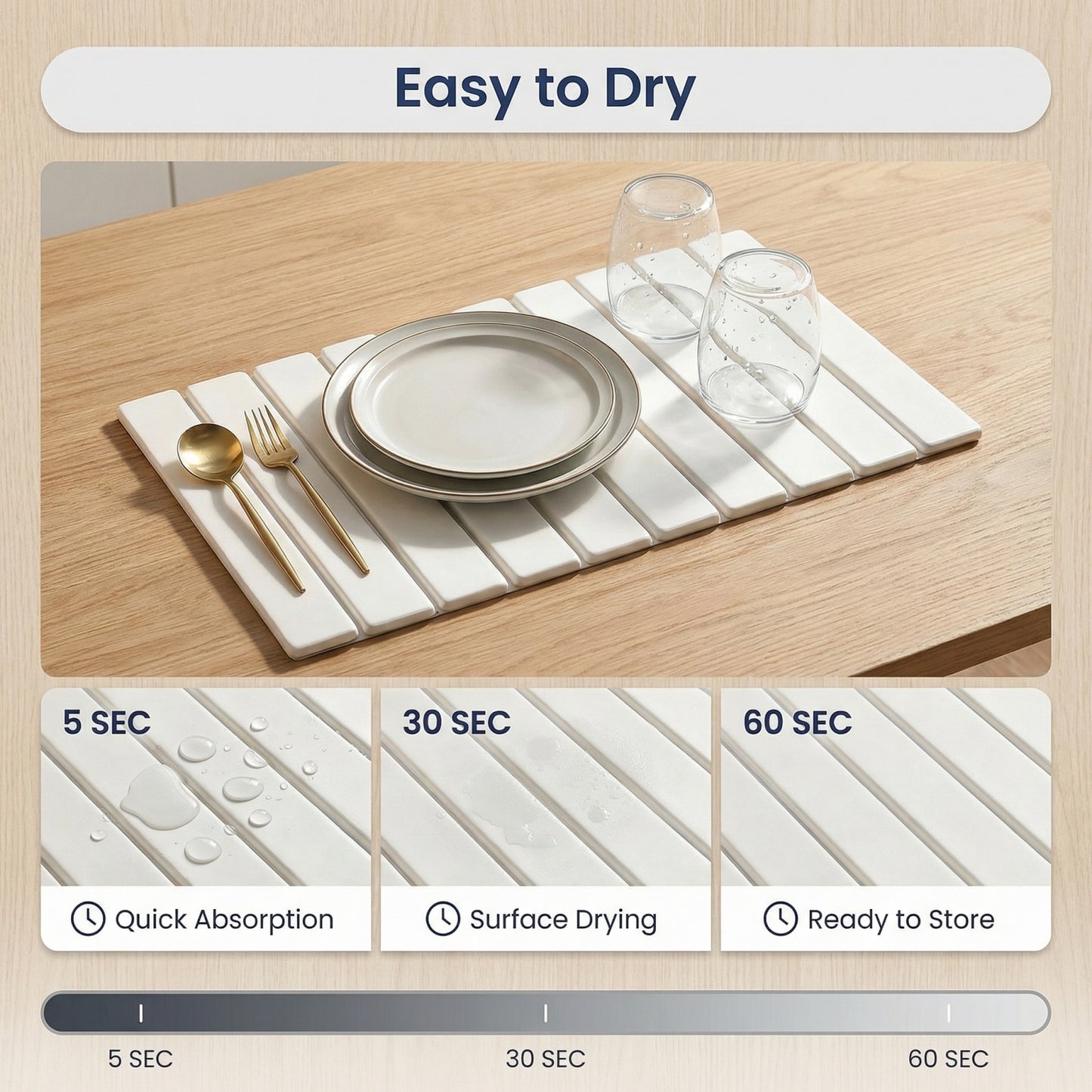 Diatomaceous Earth Dish Drying Mat, 23.6"x15.3" Foldable Stone Drying Mat for Kitchen Counter, Fast Water Absorbing Pad for Mugs and Cookware, Easy Organizing