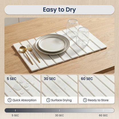 Diatomaceous Earth Dish Drying Mat, 23.6"x15.3" Foldable Stone Drying Mat for Kitchen Counter, Fast Water Absorbing Pad for Mugs and Cookware, Easy Organizing
